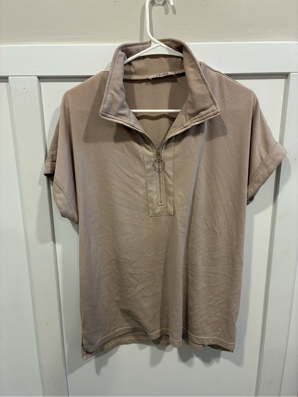 Short Sleeve Zip Polo in Taupe